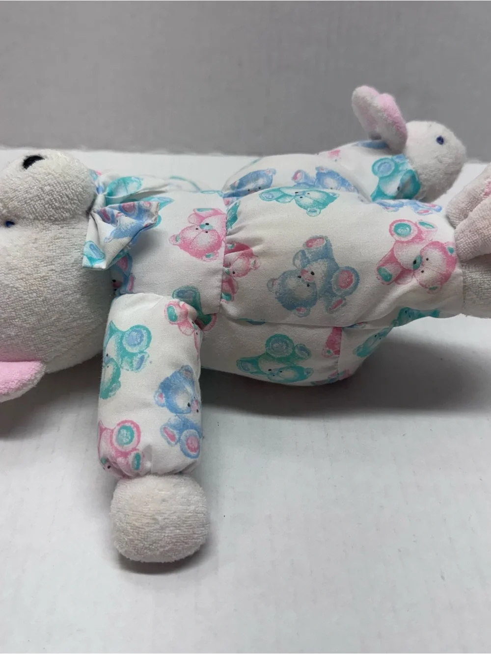 Carters Teddy Bear Rattle Plush White Bunny Slippers Terry Cloth Baby Toy